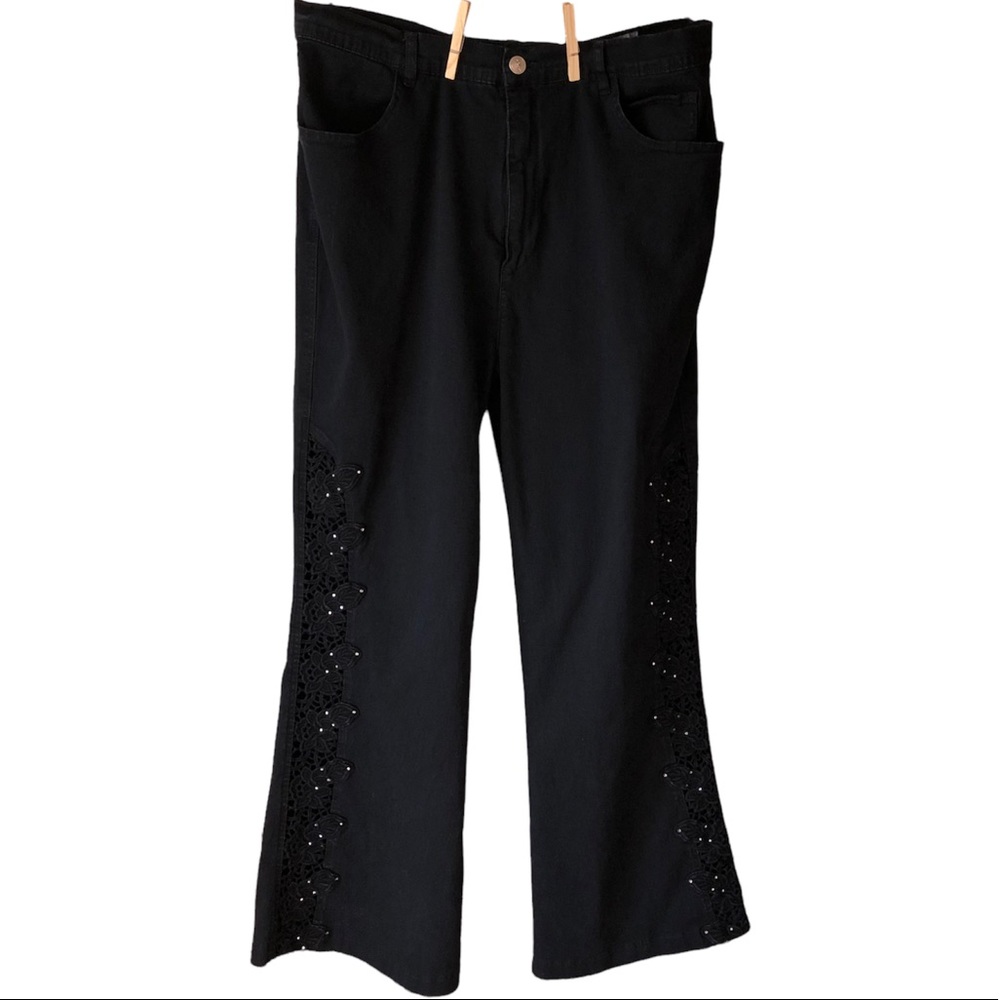 VARIATIONS Y2K high waisted Black Women’s XL Jeans cotton lace Leg Detail Rhin…